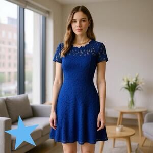 Diane Von Furstenberg DVF Womens Fifi Royal Blue Short Floral Lace Dress 6 M NWT